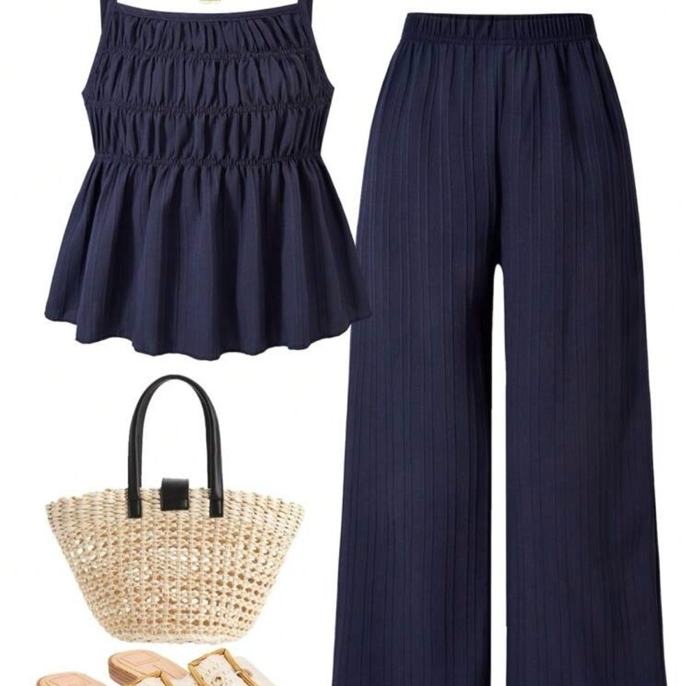 New Tween Girl 2-pc Tank Top and Wide Leg Pants Set, Navy Size 12